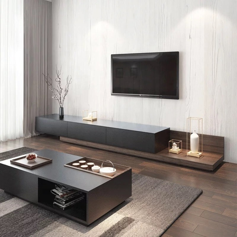 Casper Extendable Modern TV Stand with Three Solid Wood Drawers