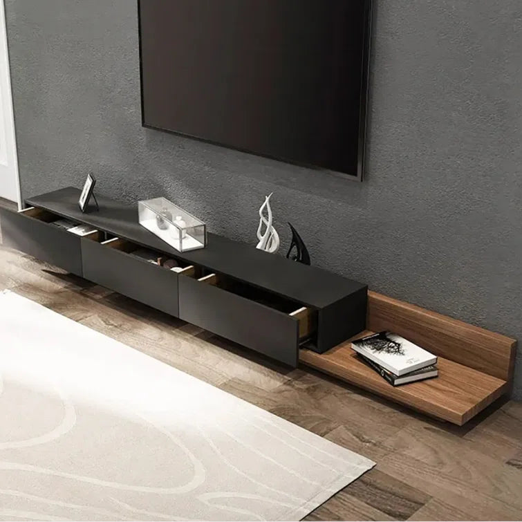 Casper Extendable Modern TV Stand with Three Solid Wood Drawers