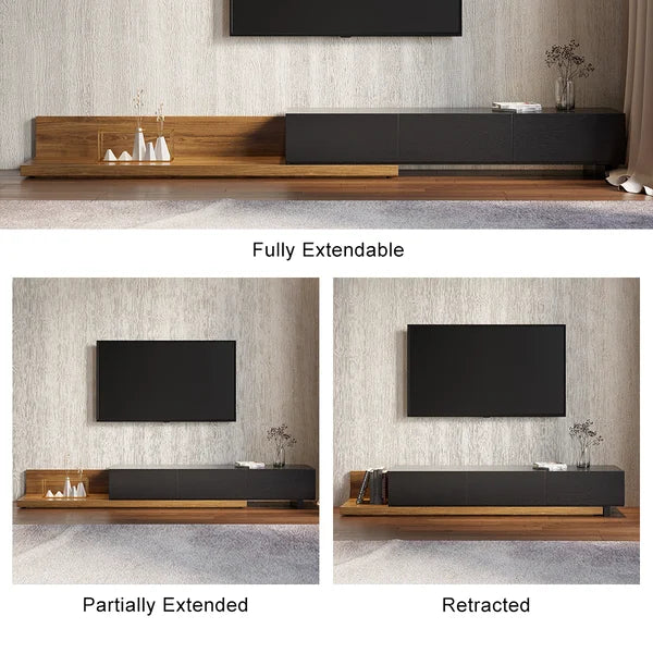 Casper Extendable Modern TV Stand with Three Solid Wood Drawers