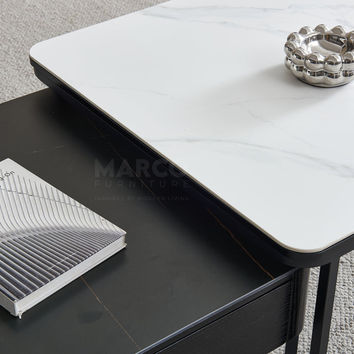 Casper Square Nested Stone Top Coffee Table in Black & White