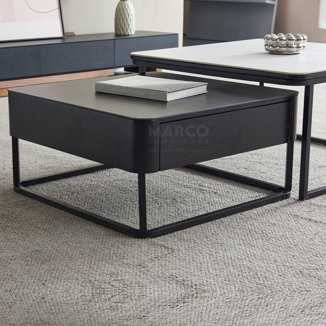 Casper Square Nested Stone Top Coffee Table in Black & White