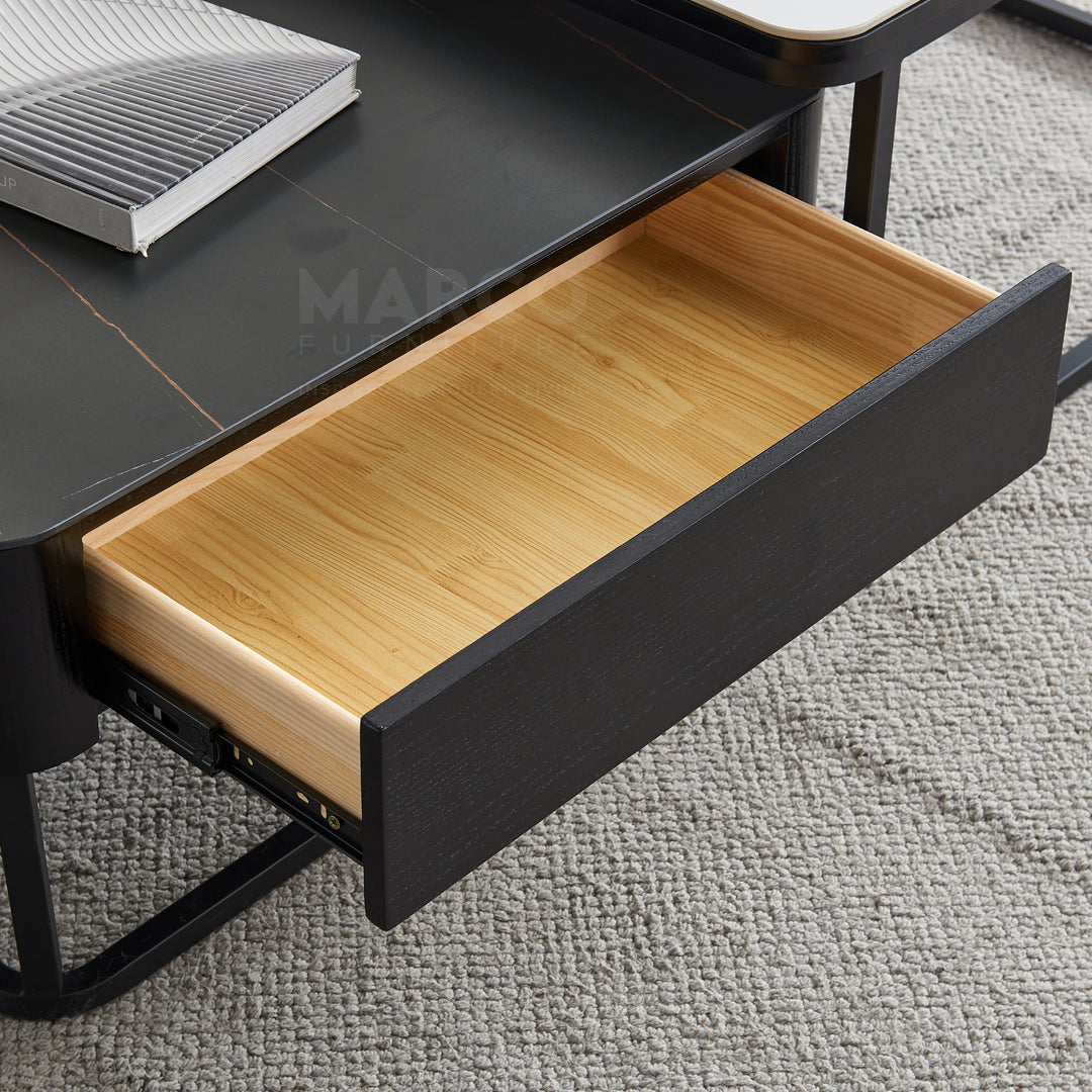 Casper Square Nested Stone Top Coffee Table in Black & White