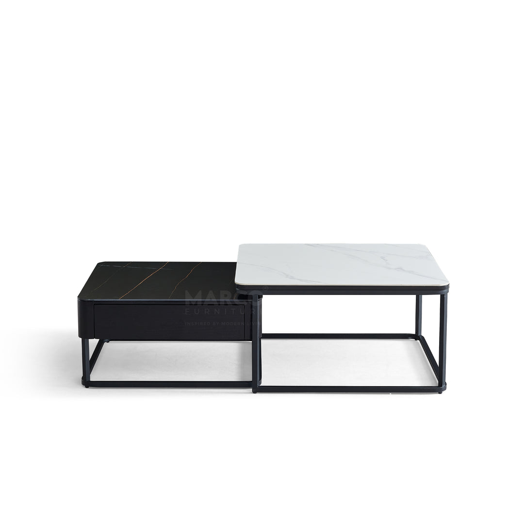 Casper Square Nested Stone Top Coffee Table in Black & White