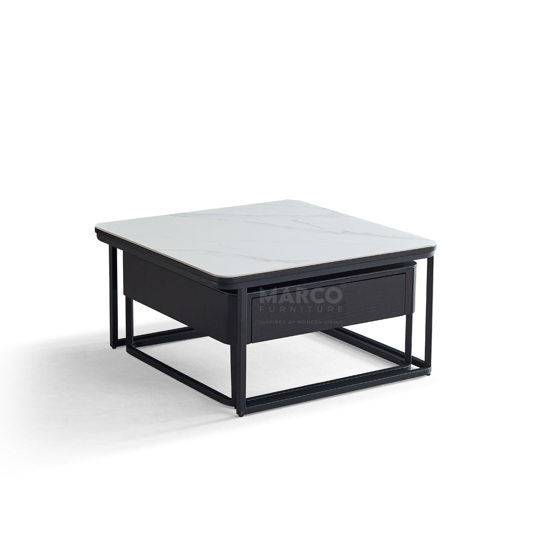 Casper Square Nested Stone Top Coffee Table in Black & White