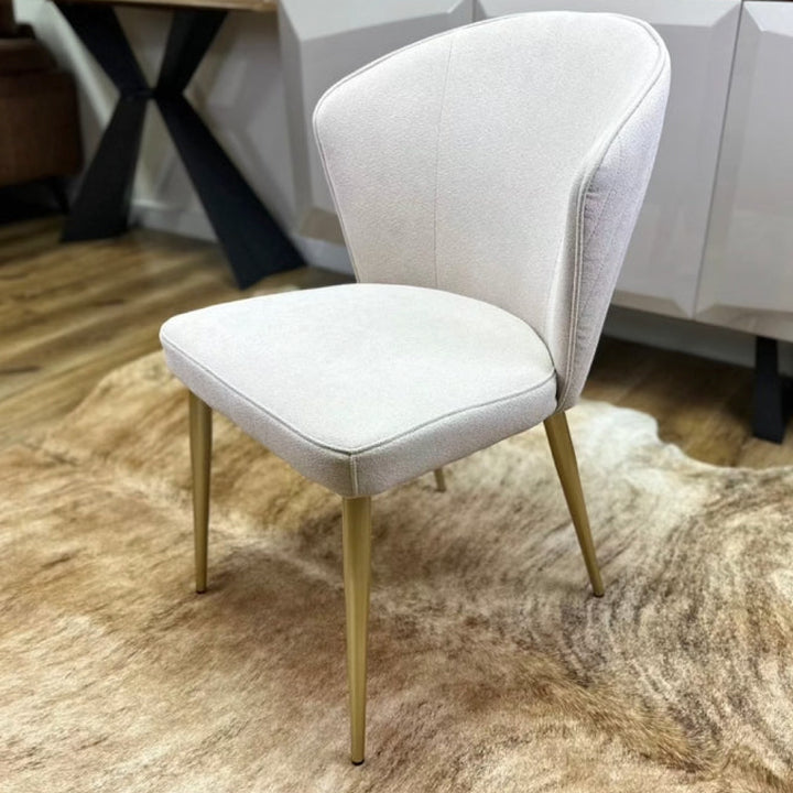 Chanel Designer Dining Chair with Luxurious Upholstery Fabric and Steel Gold Legs