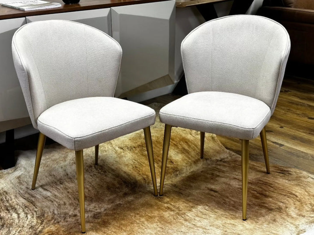 Chanel Designer Dining Chair with Luxurious Upholstery Fabric and Steel Gold Legs