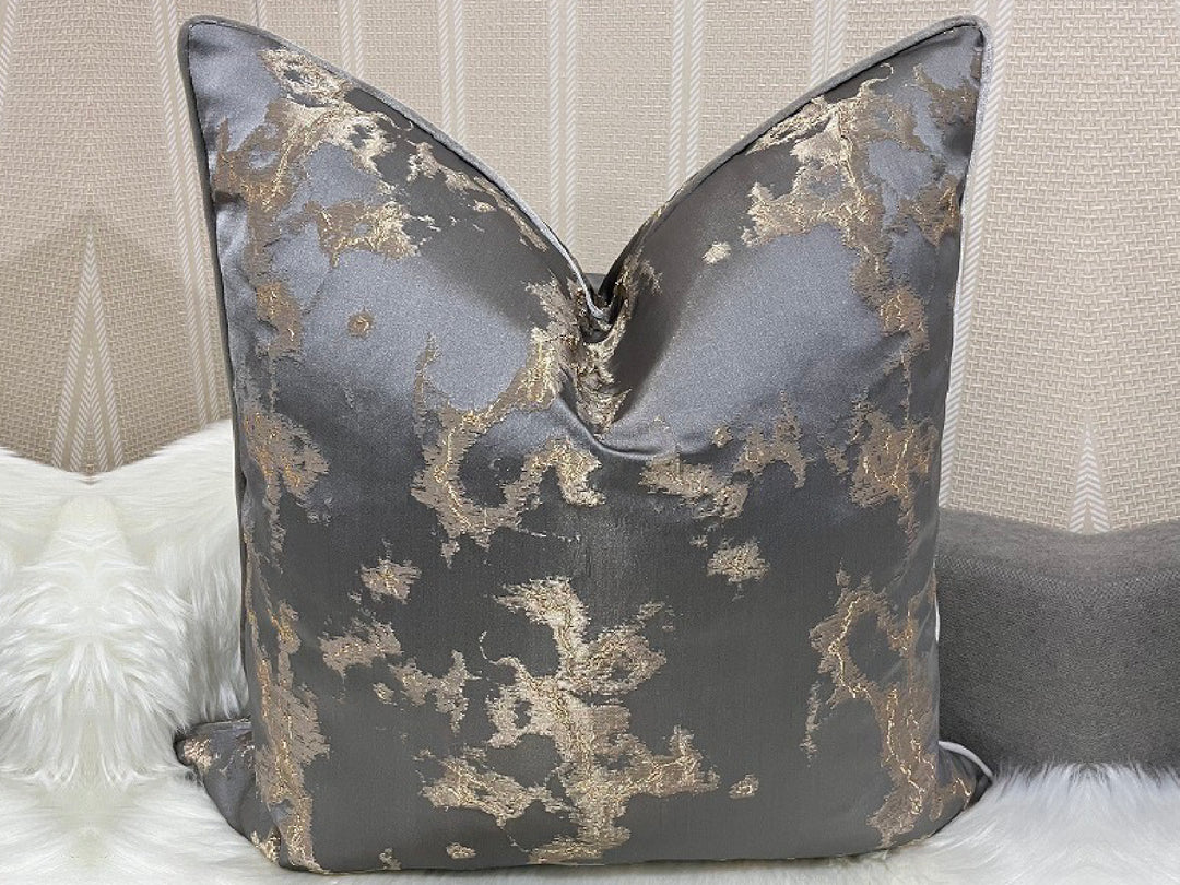 Charcoal & Gold Designer Feather-Filled Cushion