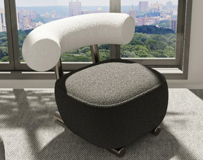 Chic Comfort Black & White Teddy Fabric Ascent Chair with Chrome Legs