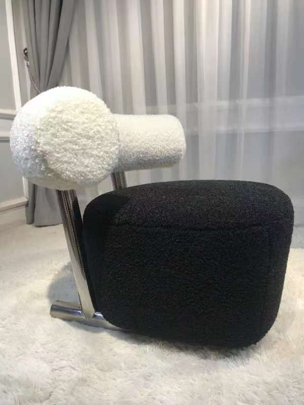 Chic Comfort Black & White Teddy Fabric Ascent Chair with Chrome Legs