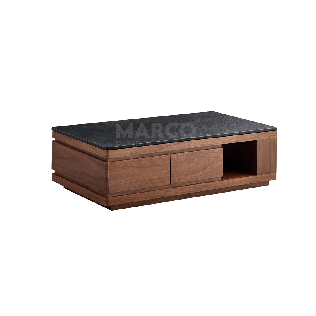 Coco Coffee Table with Black Burnt Stone Top and Storage