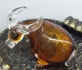 Hand-Blown Amber Glass Bull Sculpture