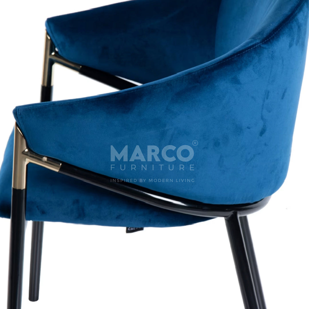 Donnie Curved Back Velvet Dining Chair (Blue)