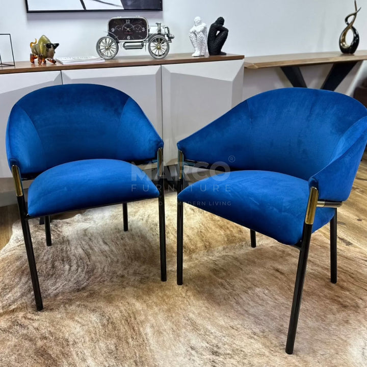 Donnie Curved Back Velvet Dining Chair (Blue)