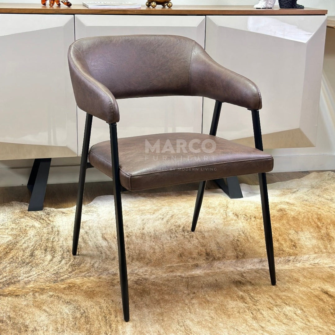 Dora Modern Dining Chair in Brown with Black Metal Legs