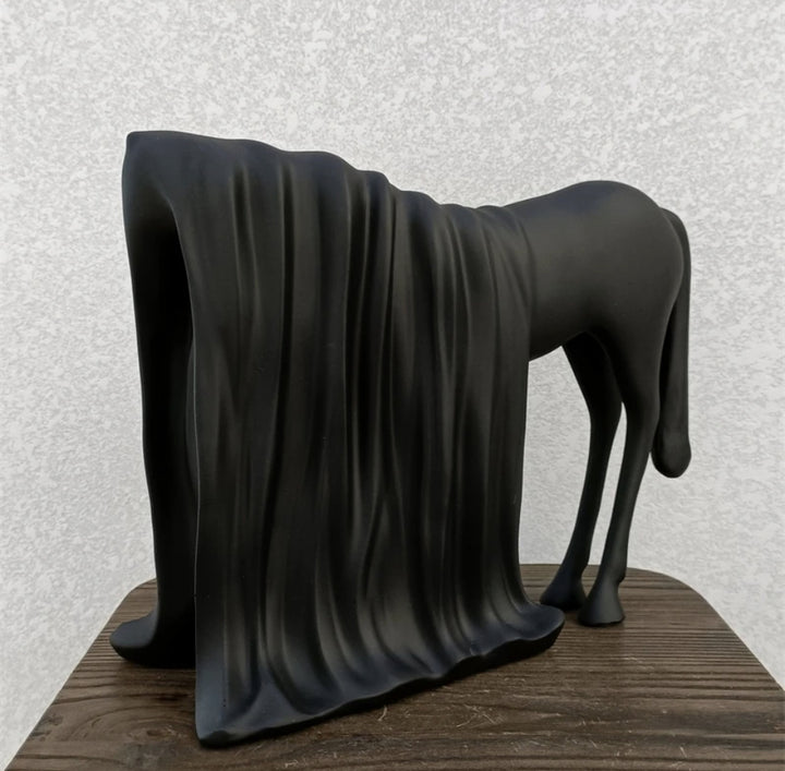 Draped Black Horse Sculpture