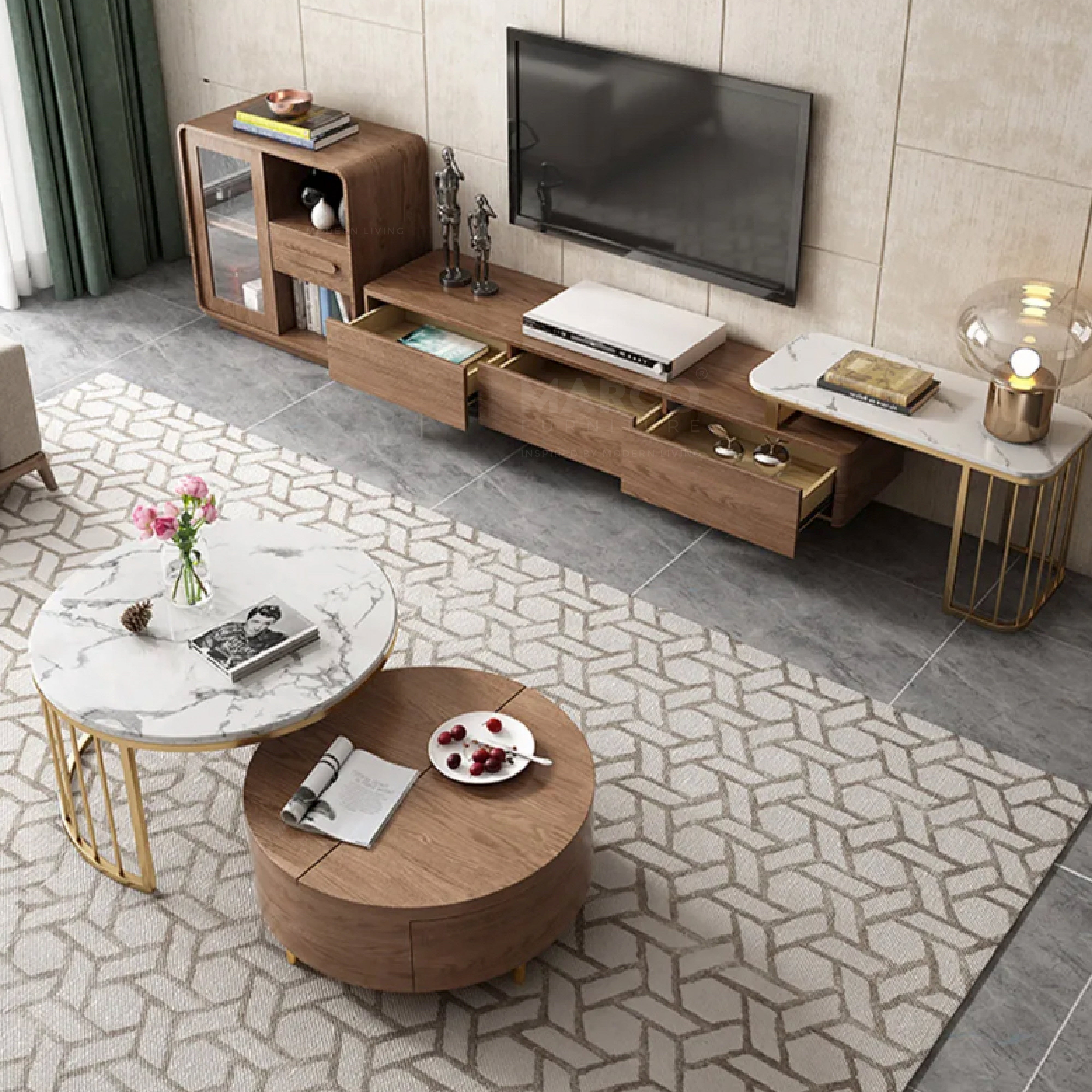 Modern Extendable Marble TV unit Low Line Entertainment Unit in Australia