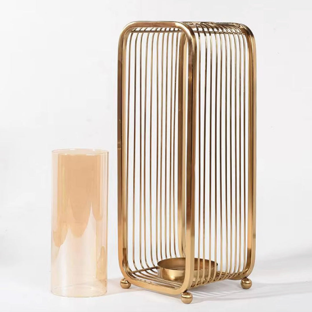 Gold Cage Candle Holder Set