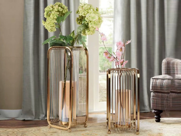 Gold Cage Candle Holder Set