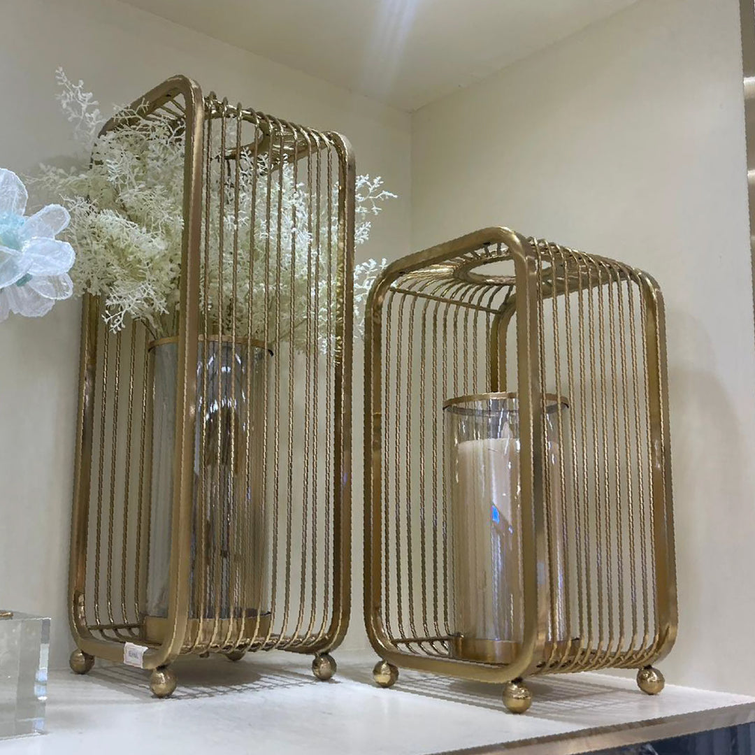 Gold Cage Candle Holder Set