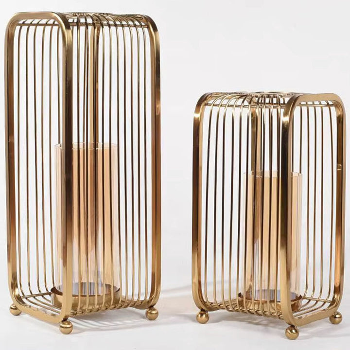 Gold Cage Candle Holder Set