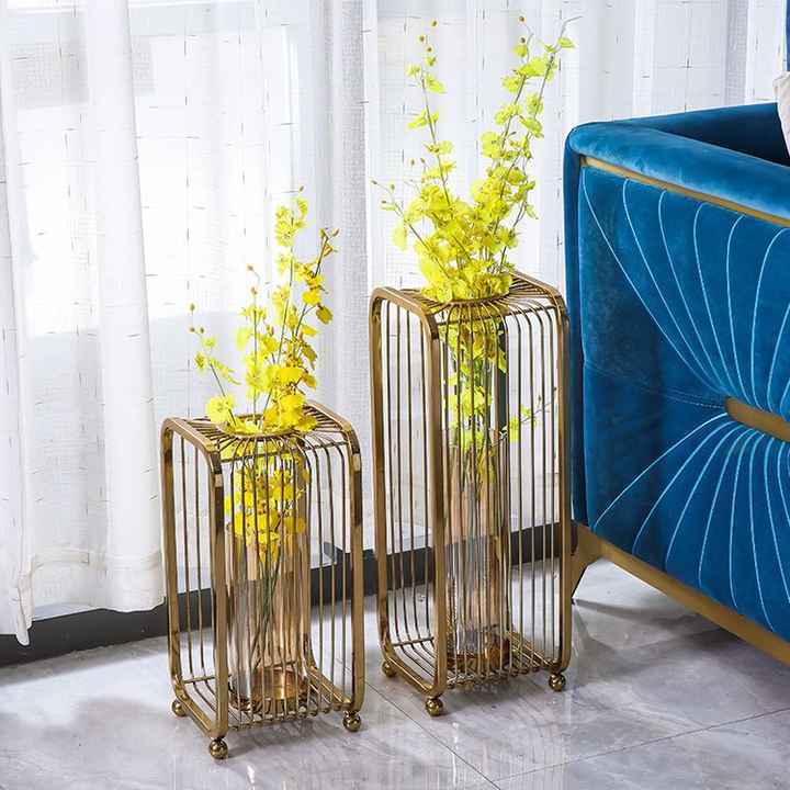 Gold Cage Candle Holder Set