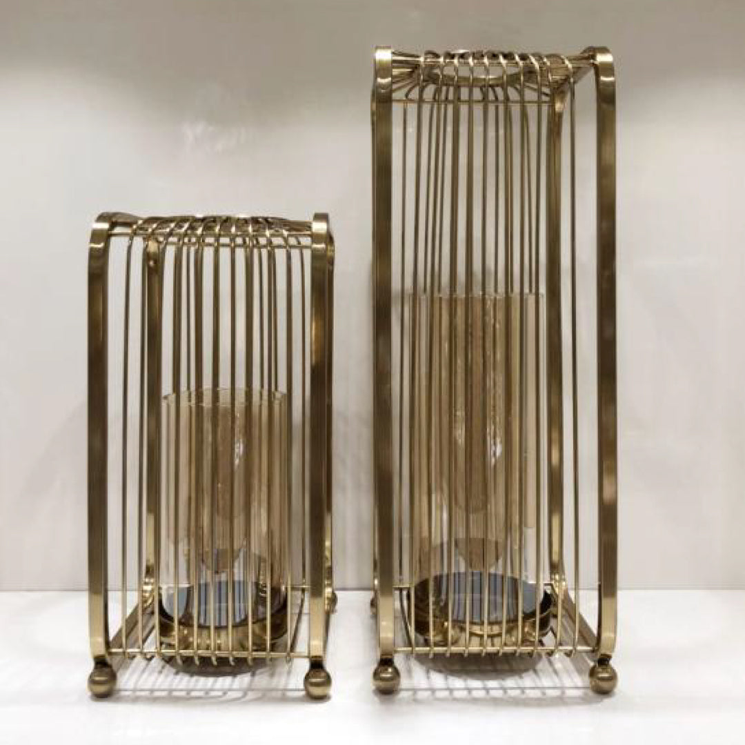 Gold Cage Candle Holder Set