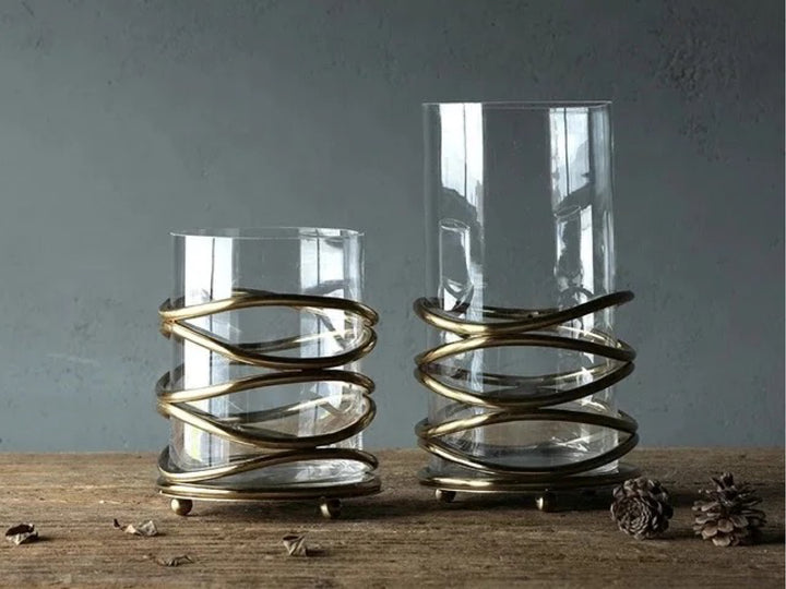 Hurricane Gold Spiral Glass Candle Holder Set