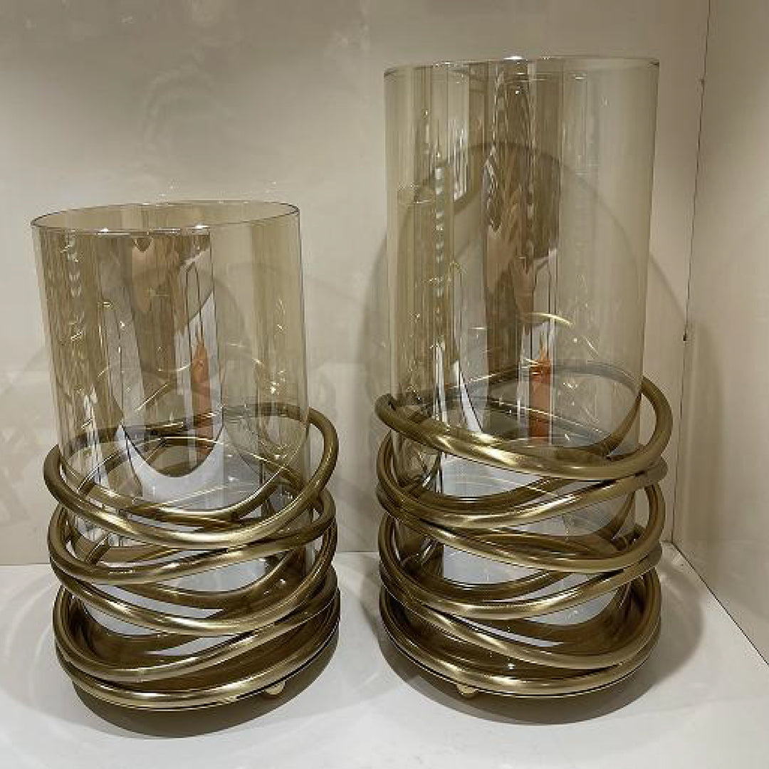 Hurricane Gold Spiral Glass Candle Holder Set