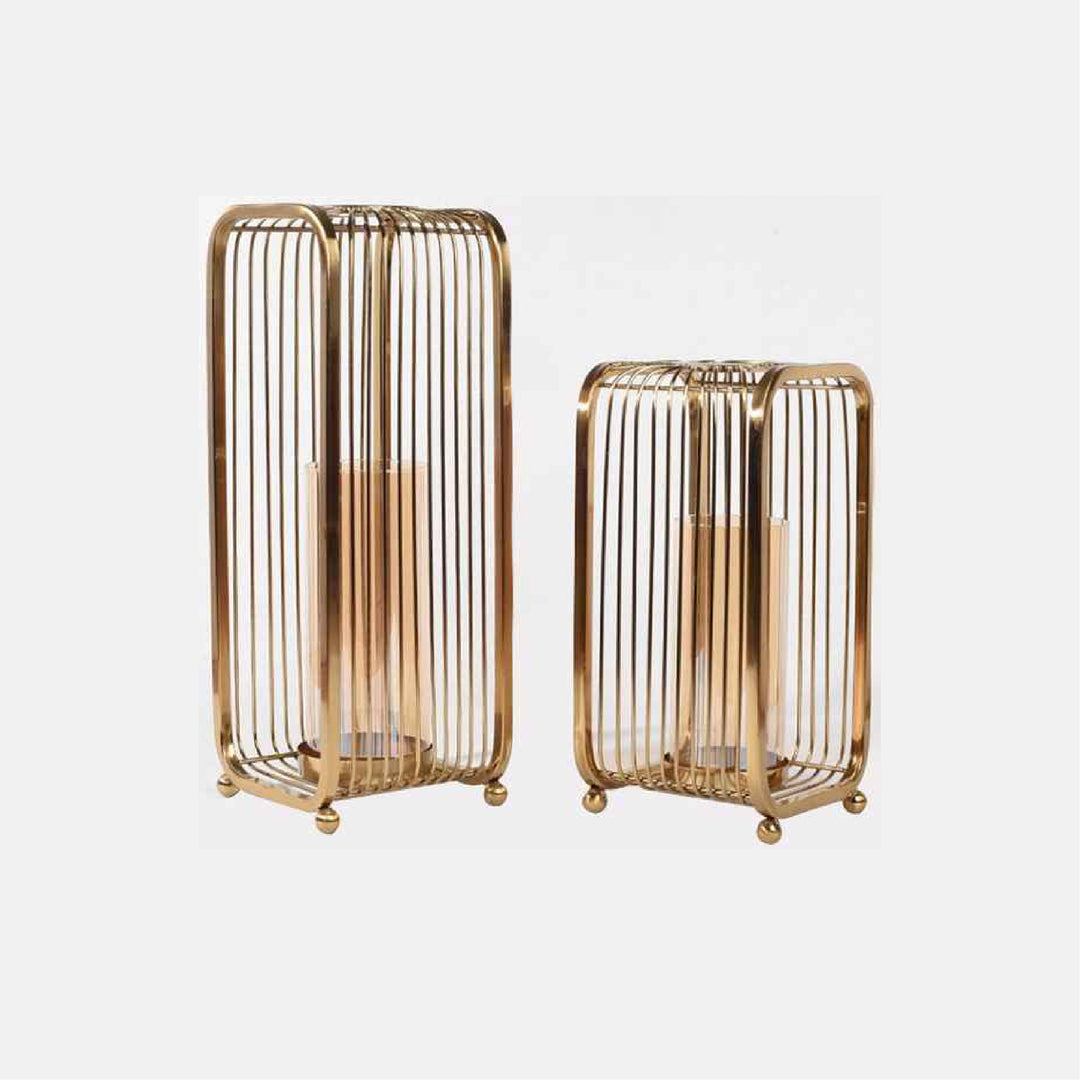 Gold Cage Candle Holder Set