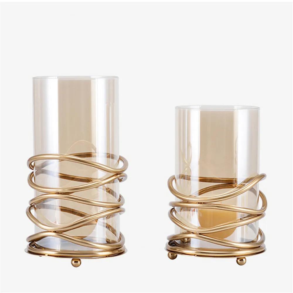 Gold Spiral Glass Candle Holder Set