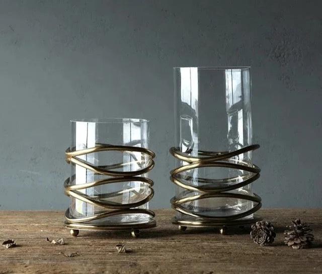 Gold Spiral Glass Candle Holder Set