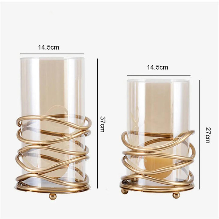 Gold Spiral Glass Candle Holder Set