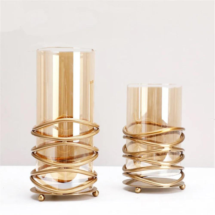 Gold Spiral Glass Candle Holder Set