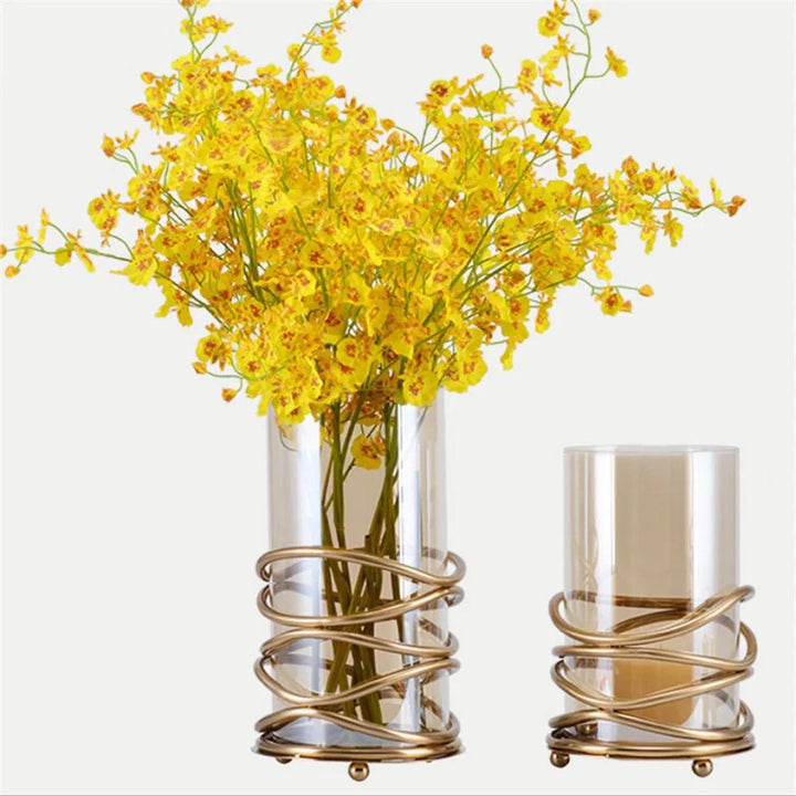 Gold Spiral Glass Candle Holder Set