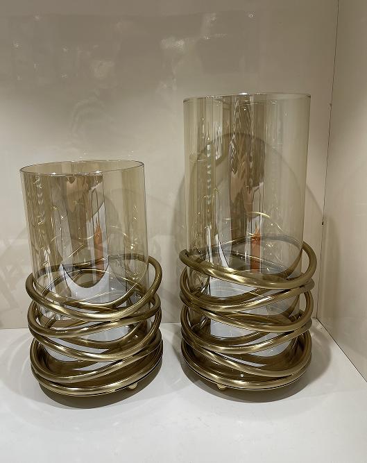 Gold Spiral Glass Candle Holder Set