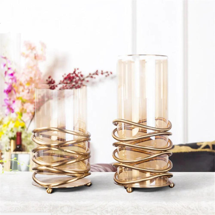 Gold Spiral Glass Candle Holder Set