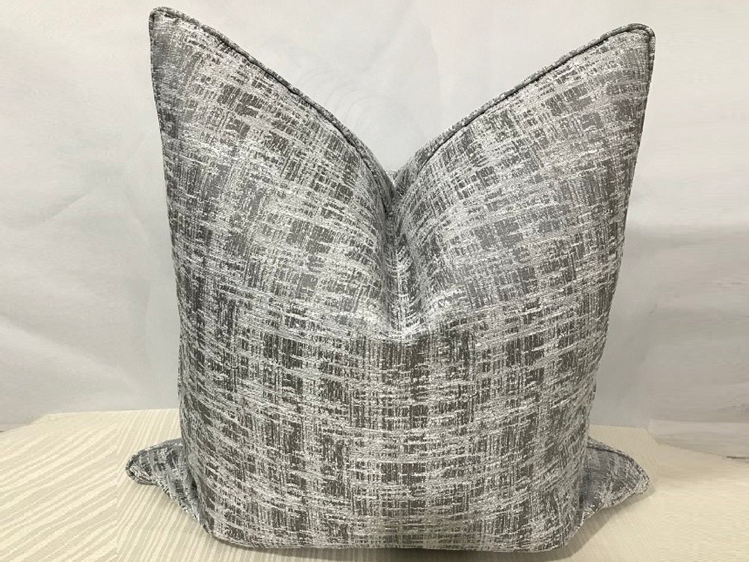 Grey Crosshatch Designer Feather-Filled Cushion