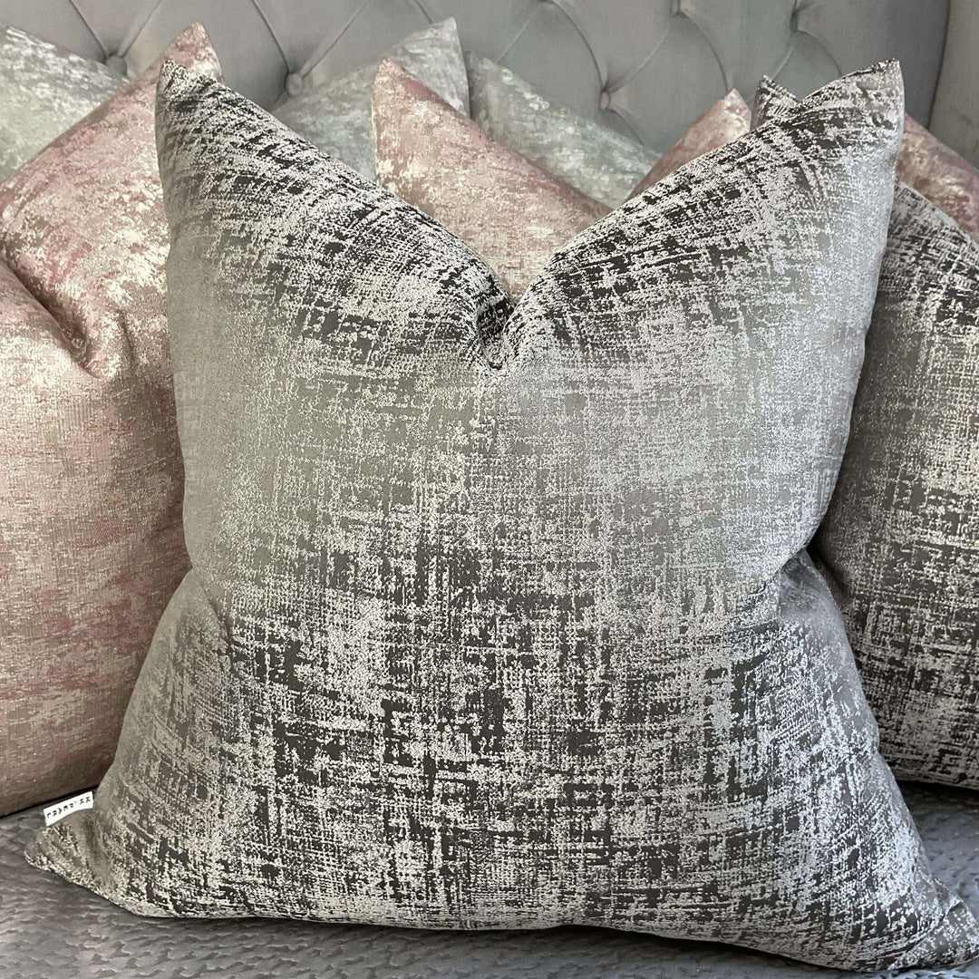 Grey Crosshatch Designer Feather-Filled Cushion