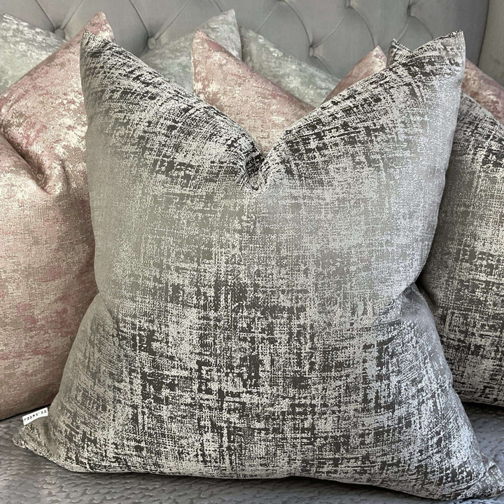 Grey Crosshatch Designer Feather-Filled Cushion