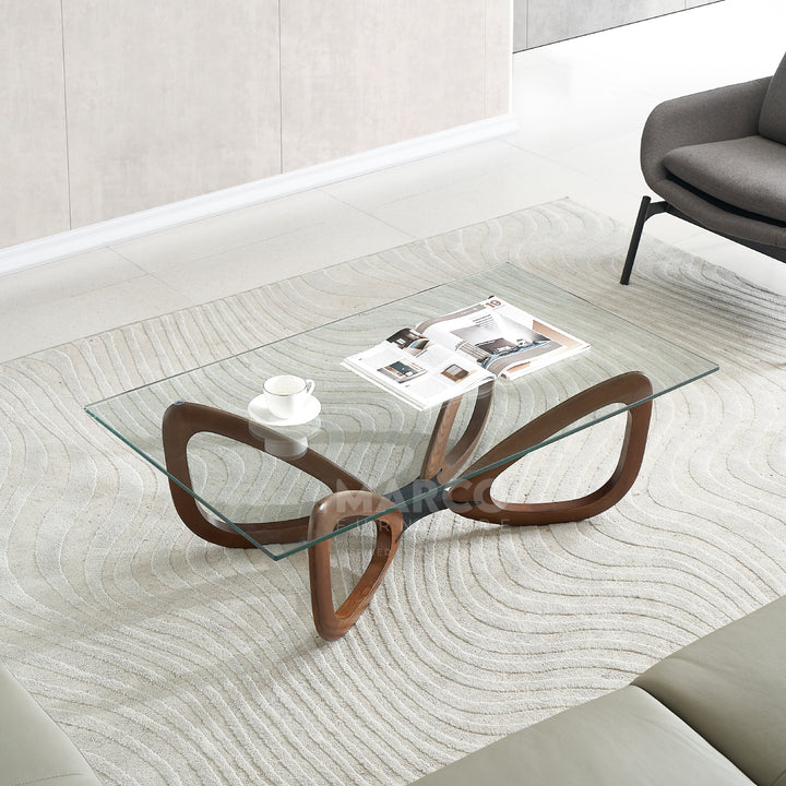 Gucci Modern Coffee Table with Tempered Glass and Solid Ash Wood Base