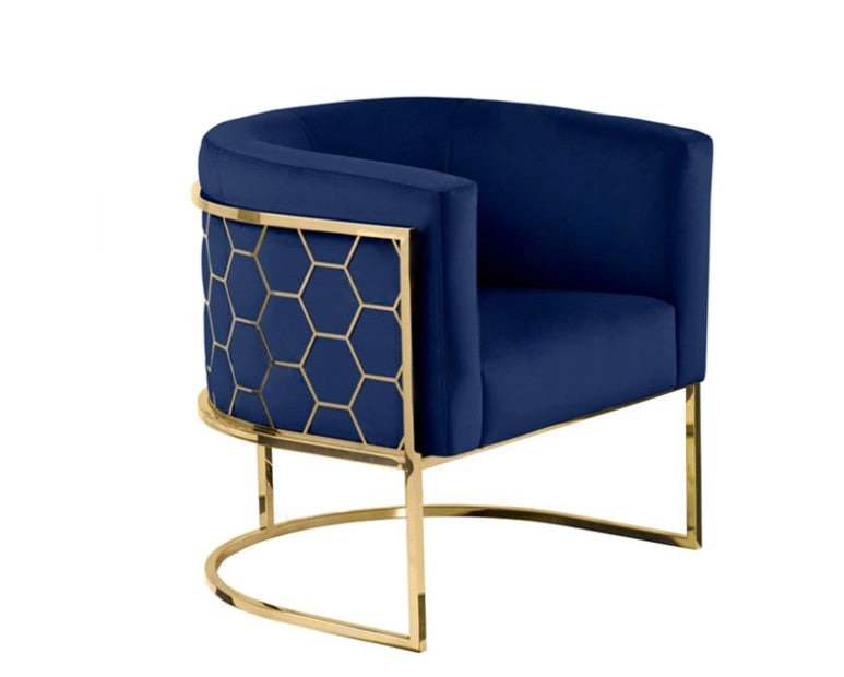 Honey Comb Blue Velvet Dining Room Chair with Stainless Steel Gold Legs