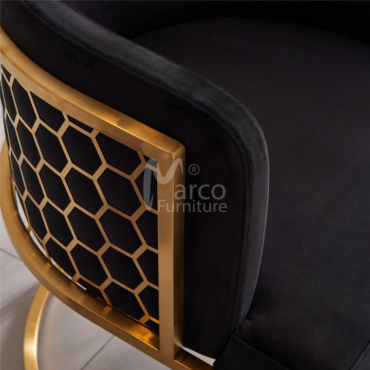 Honey Comb Blue Velvet Dining Room Chair with Stainless Steel Gold Legs