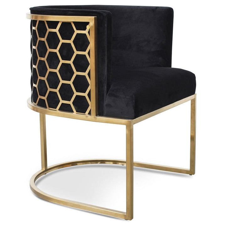 Honey Comb Blue Velvet Dining Room Chair with Stainless Steel Gold Legs