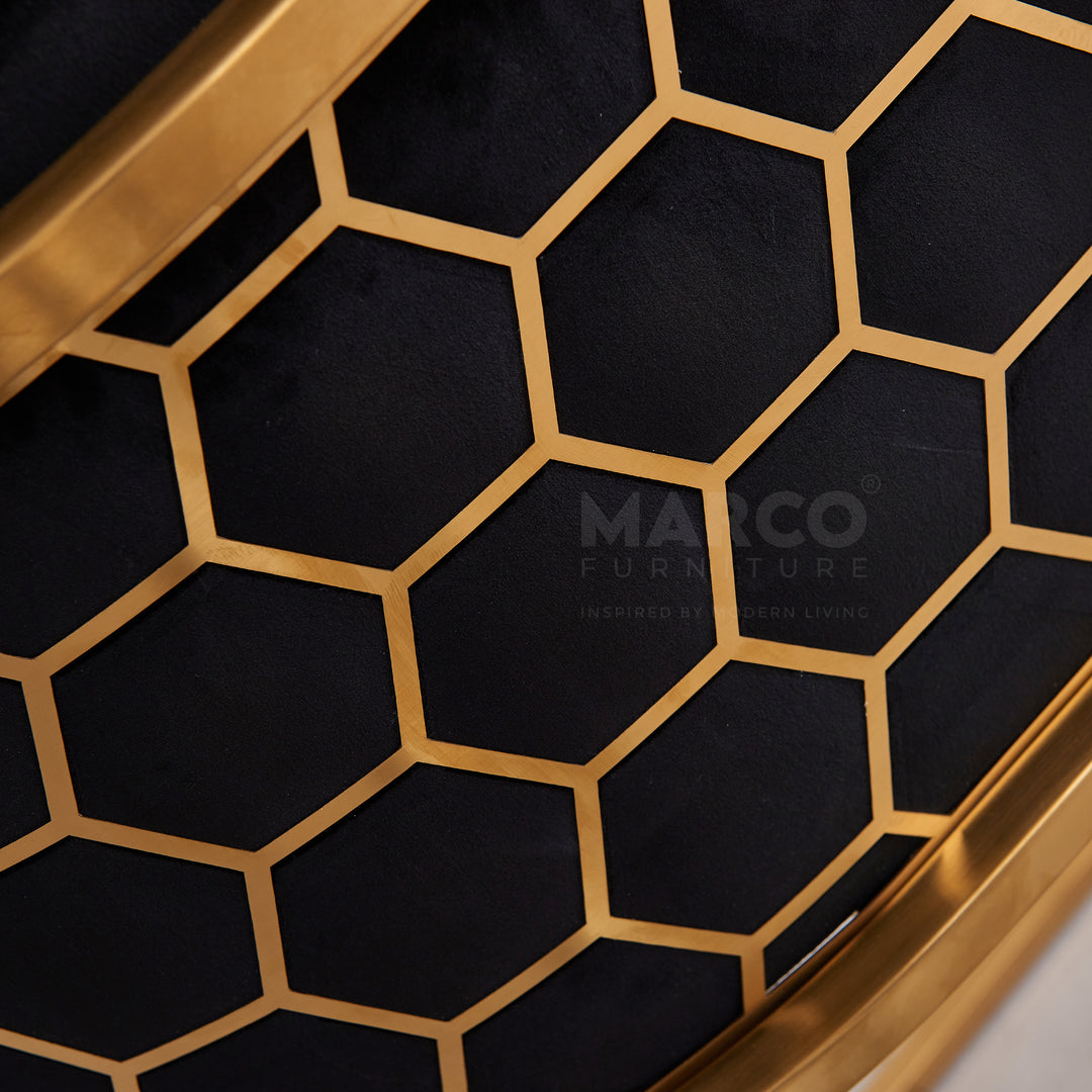 Honeycomb Black Velvet Brush Gold Chair