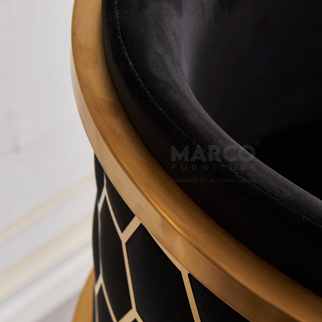 Honeycomb Black Velvet Brush Gold Chair