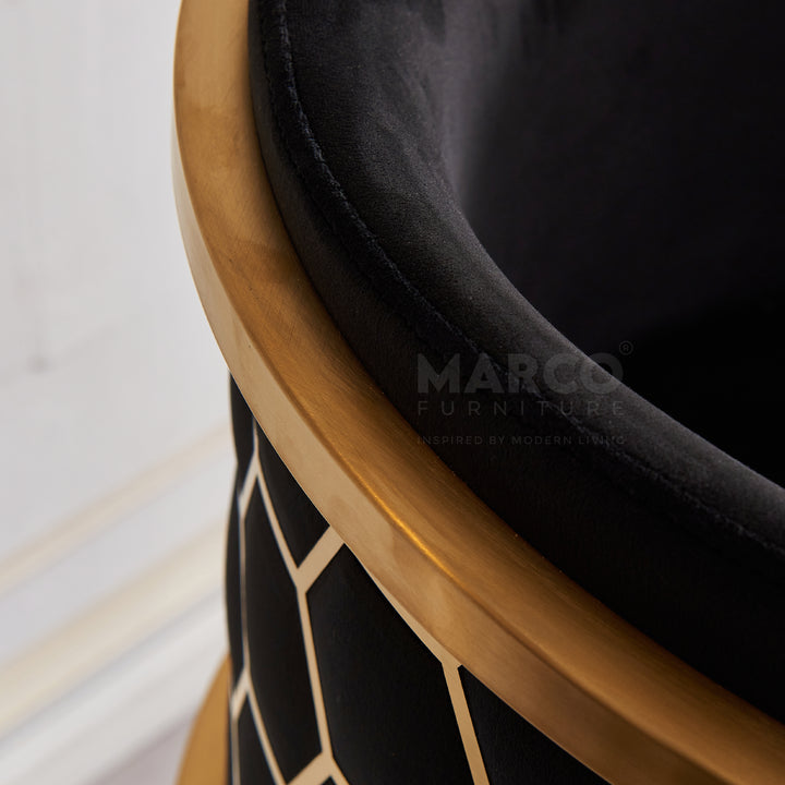 Honeycomb Black Velvet Brush Gold Chair