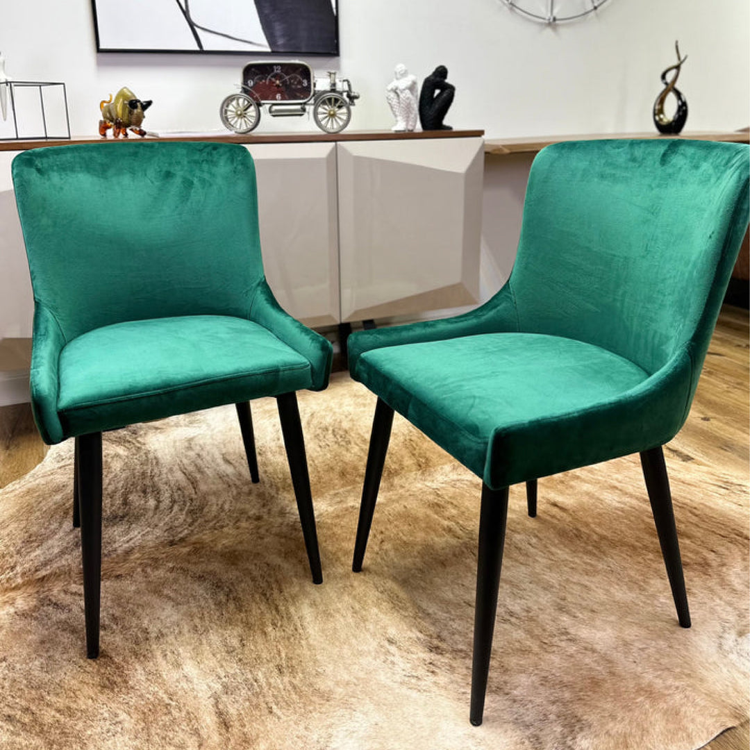 Hugo Green Velvet Dining Room Chair with Matte Finish Black Legs