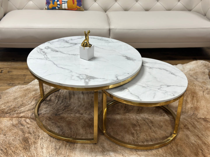 Proto Nesting Coffee Table with Marble Top and Stainless Steel Gold Base