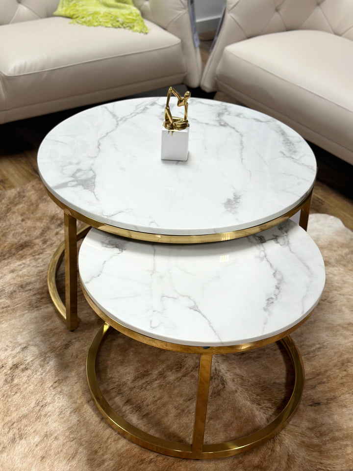 Proto Nesting Coffee Table with Marble Top and Stainless Steel Gold Base