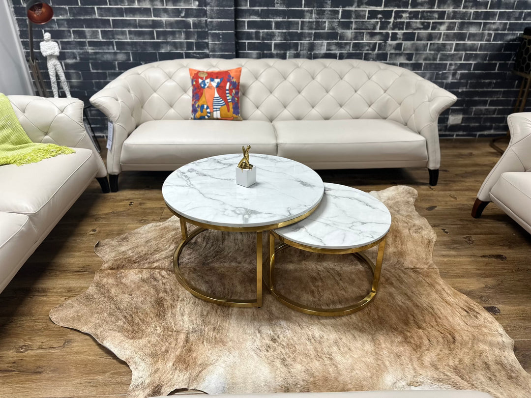 Proto Nesting Coffee Table with Marble Top and Stainless Steel Gold Base